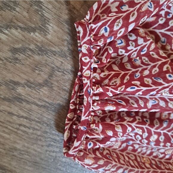 NEW BISHOP + YOUNG women's Thea Ruffle Blouse Lotus Lurex Print Small - Picture 5 of 8